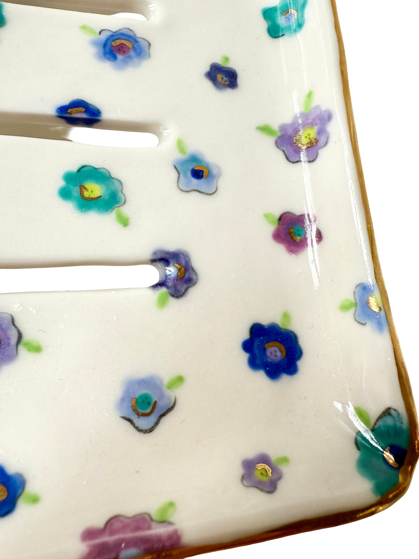 Blue and Purple Flower Soap Dish