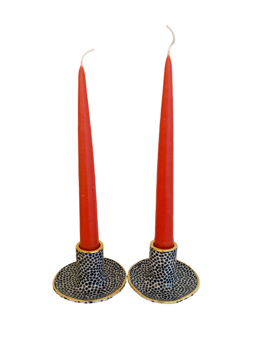 Dark Teal Dot Candleholders