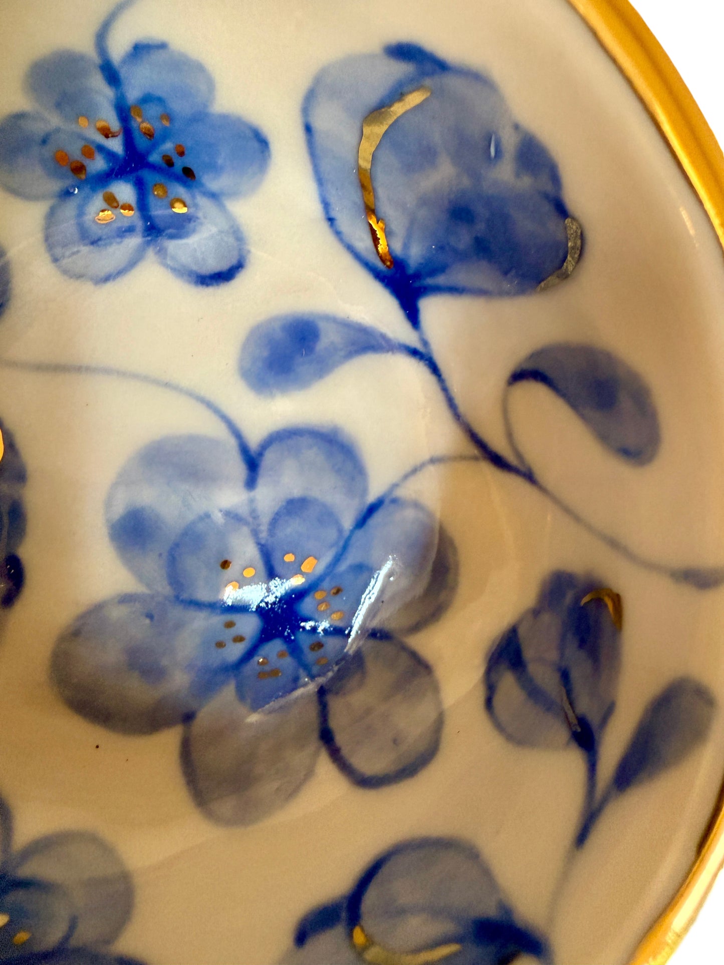 Large Flower Blue Toilet Trinket Dish