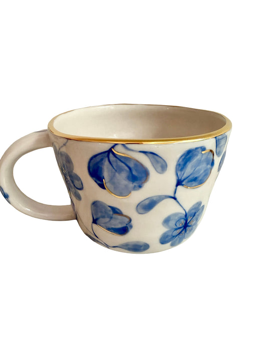Large Flower Blue Toile Oversized Mug