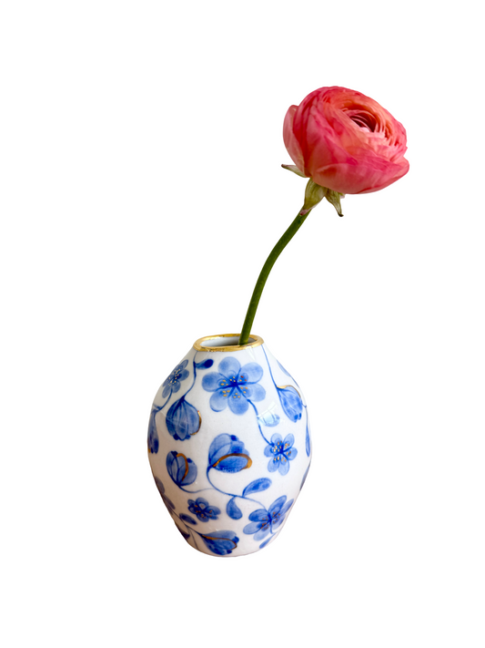 Large Flower Blue Toile Bud Vase