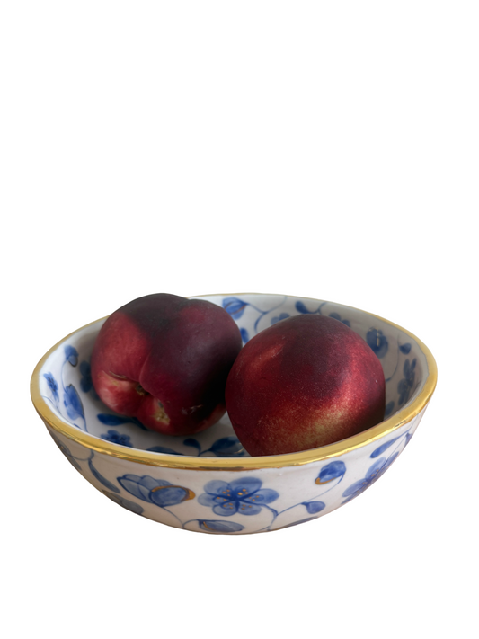 Large Flower Blue Toile Fruit Bowl