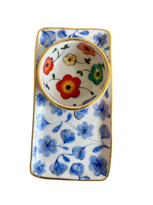 Large Flower Blue Toile Medium Rectangular Platter