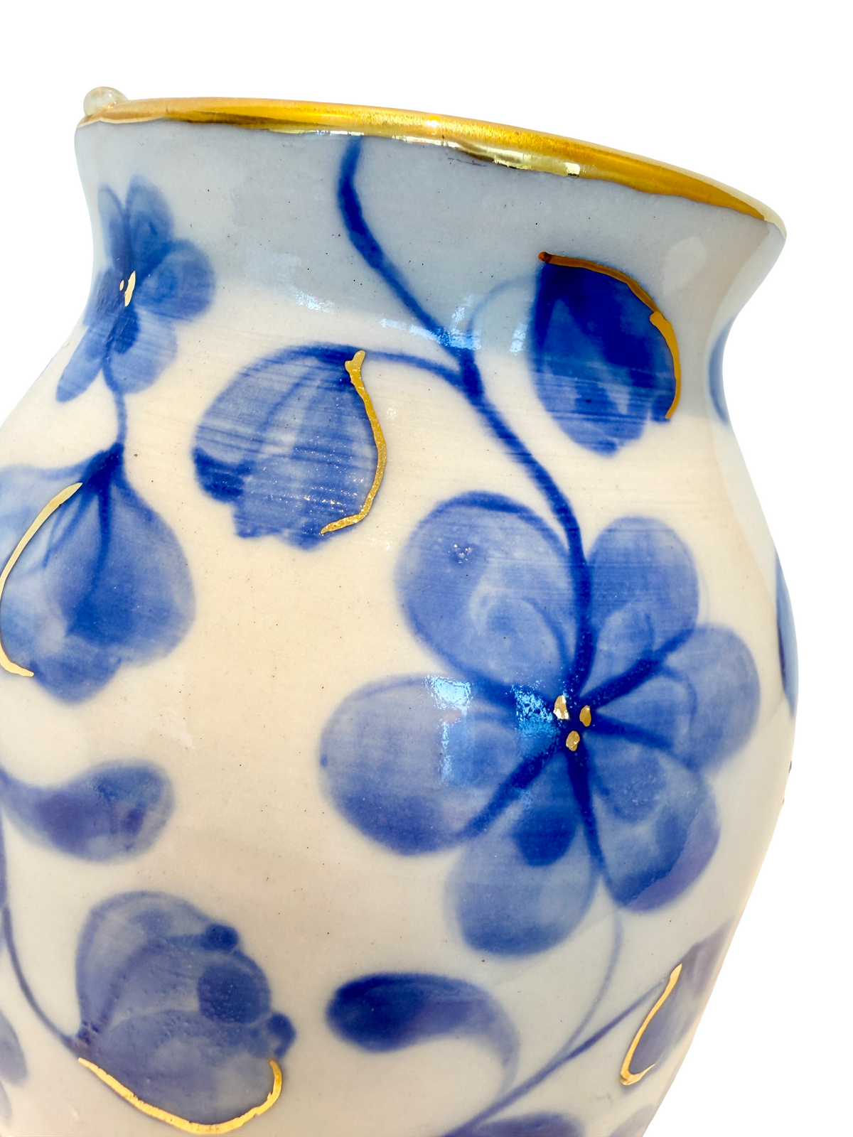 Large Flower Blue Toile Mini Vase