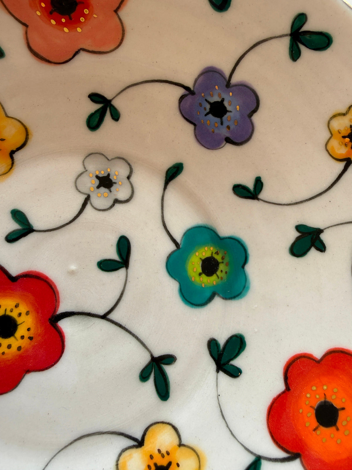Large Flower Shallow Fruit Bowl