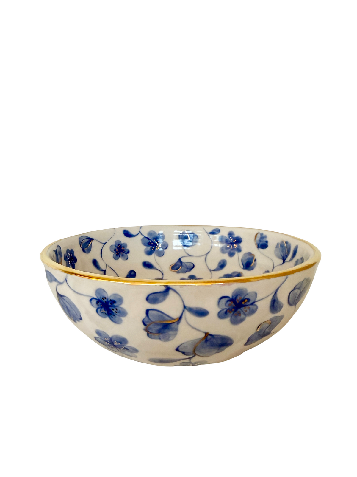 Large Flower Blue Toile Fruit Bowl