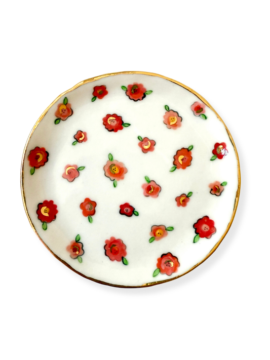 Red Small Flower Trinket Plate
