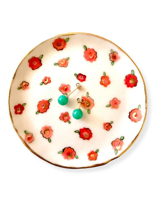 Red Small Flower Trinket Plate