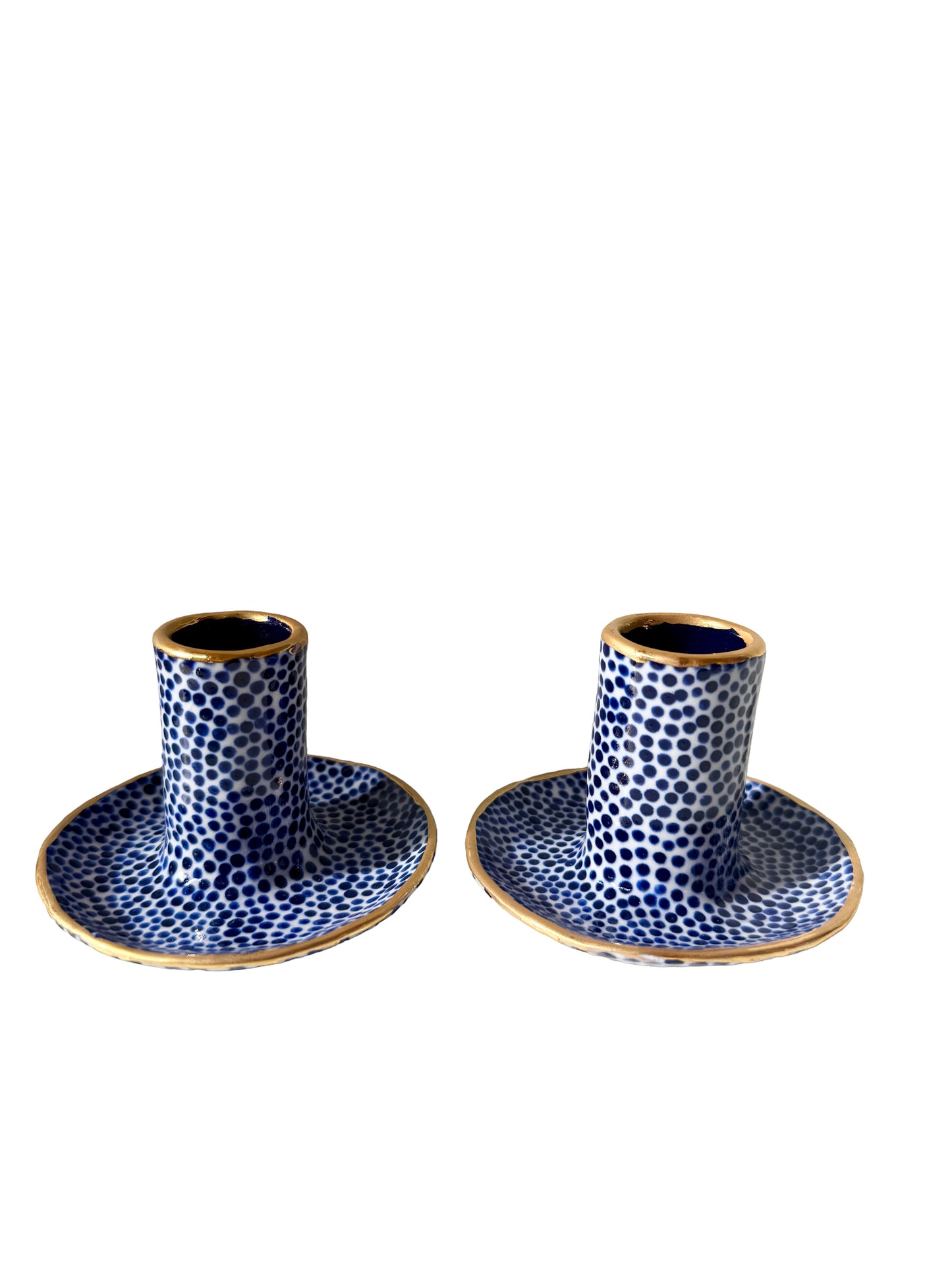Dark Blue Dot Candleholders