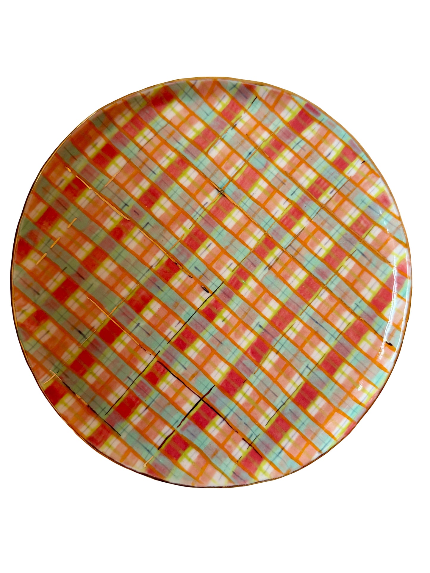 Peach Plaid Medium Plate