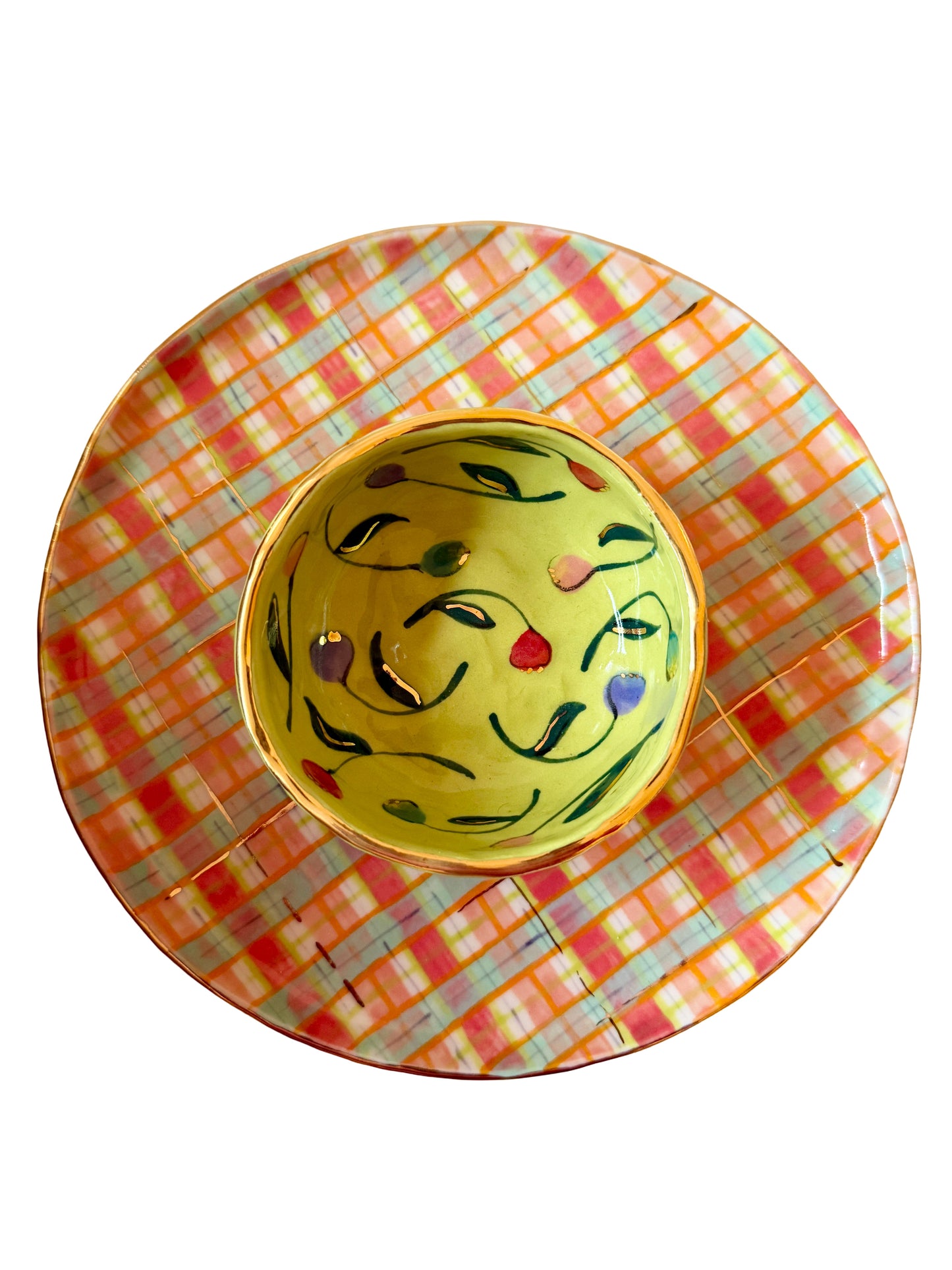 Peach Plaid Medium Plate