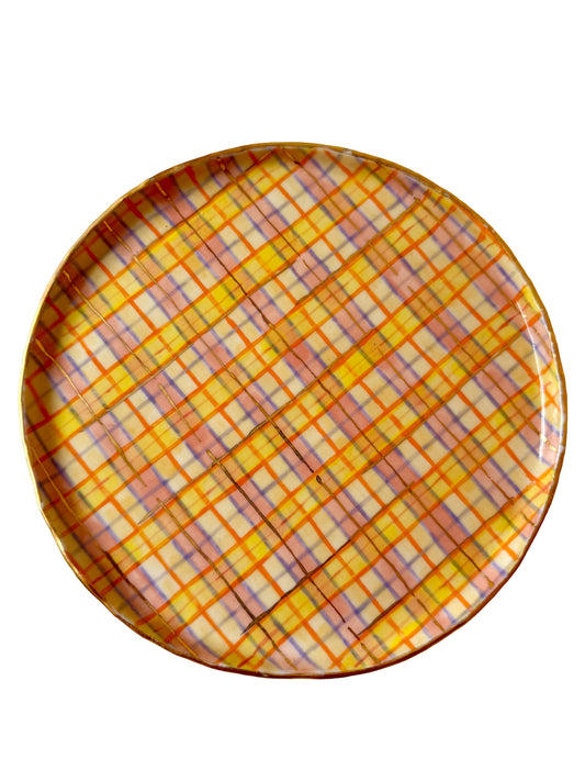 Peach and Yellow Plaid Medium Plate