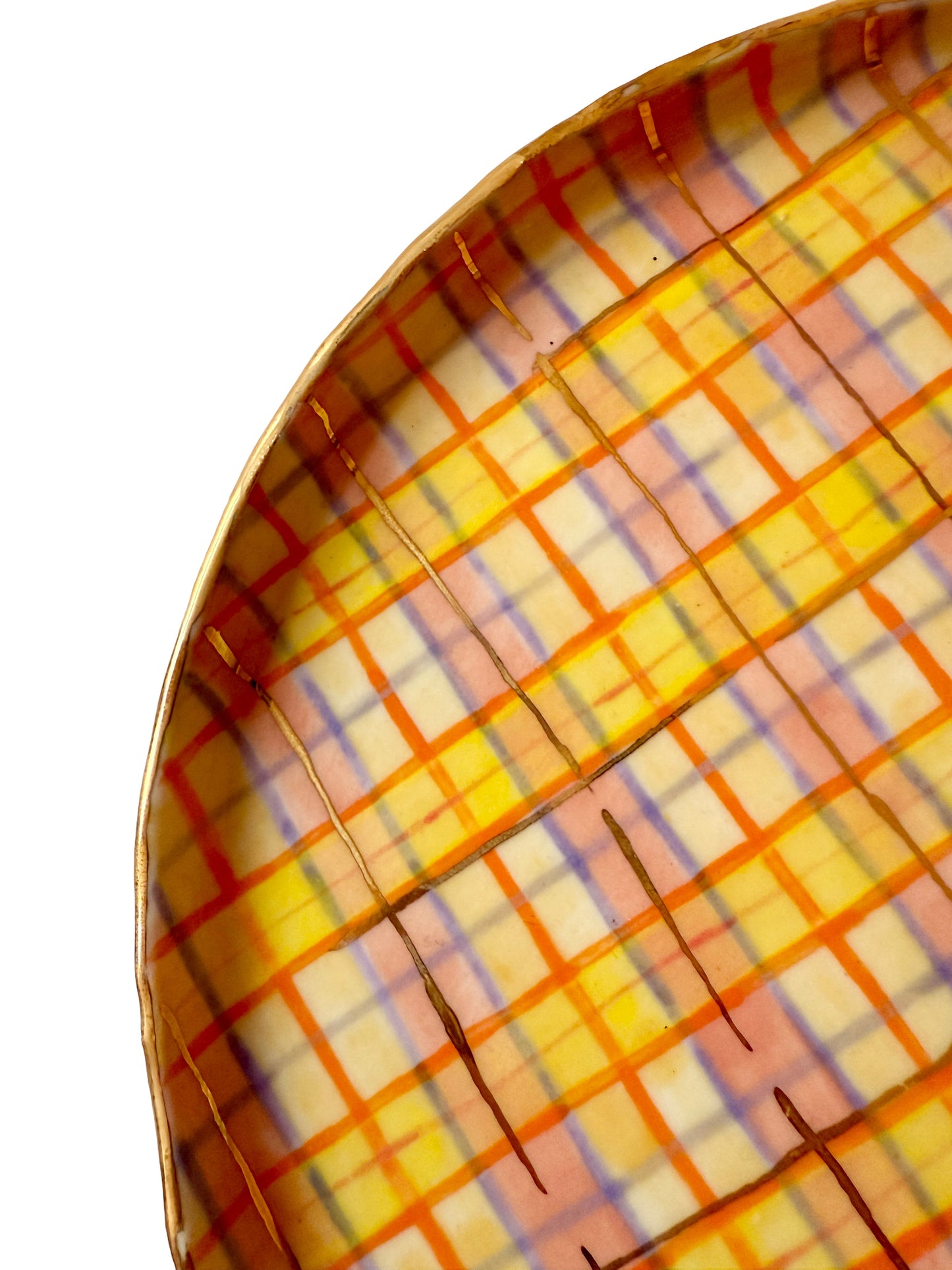 Peach and Yellow Plaid Medium Plate