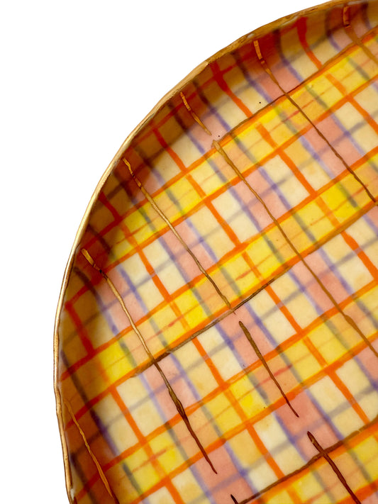 Peach and Yellow Plaid Medium Plate