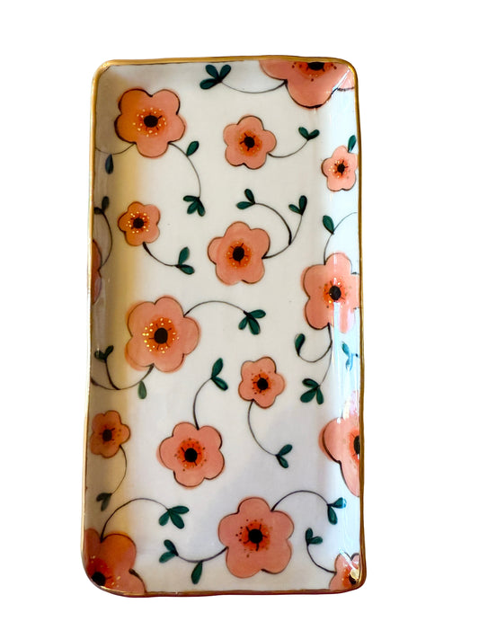Large Pink Flower Medium Rectangular Platter