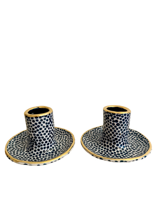 Dark Teal Dot Candleholders