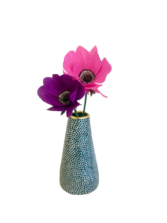 Dark Teal Dot Bud Vase