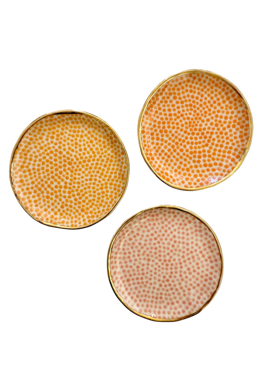 Trio of Trinket Plates- Peach and Orange