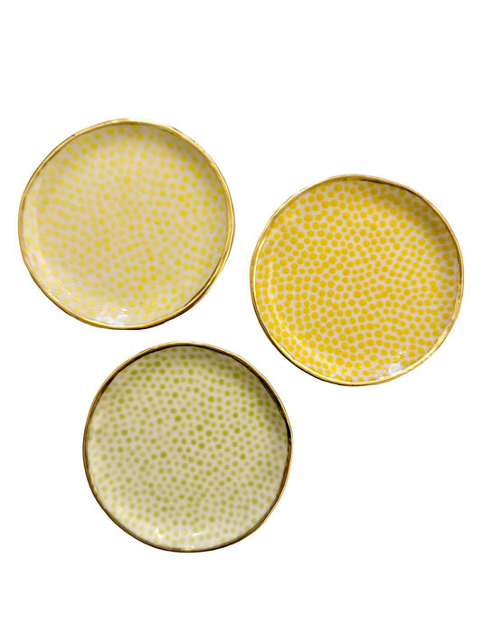Trio of Trinket Plates- Yellow and Green