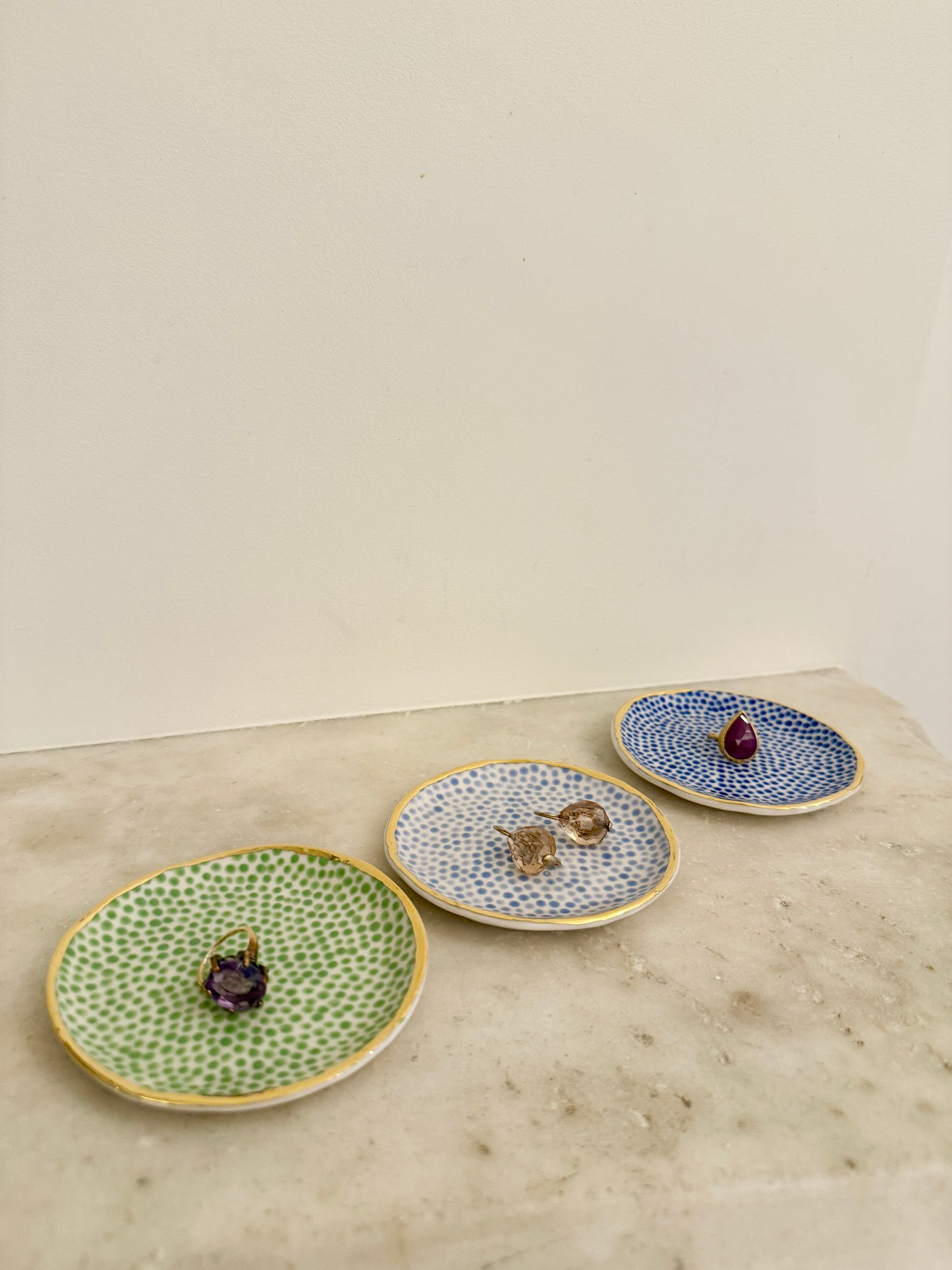 Trio of Trinket Plates- Blue and Green