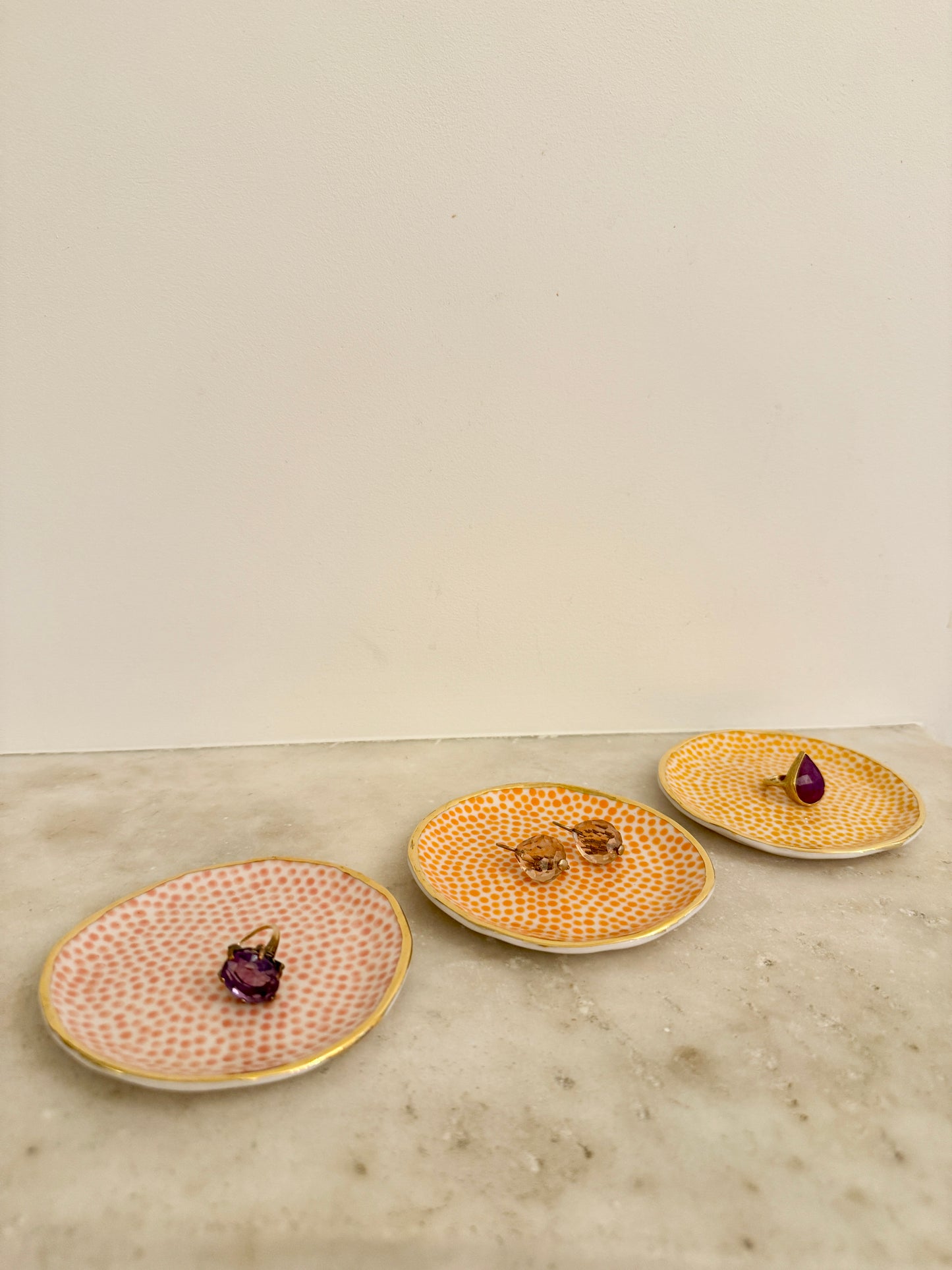 Trio of Trinket Plates- Peach and Orange