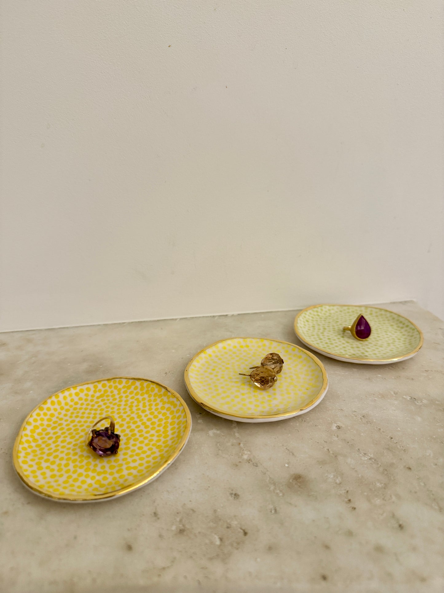 Trio of Trinket Plates- Yellow and Green
