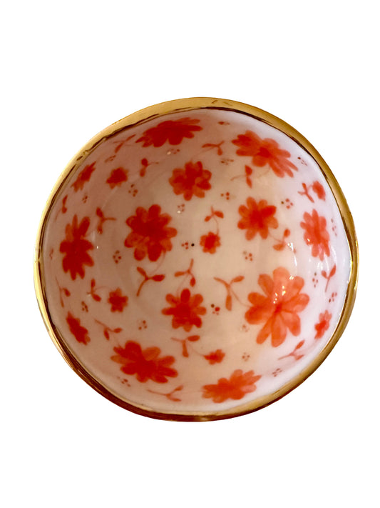 Red Toile Trinket Bowl