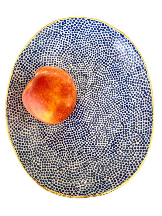 Blue Dot Oval Bowl