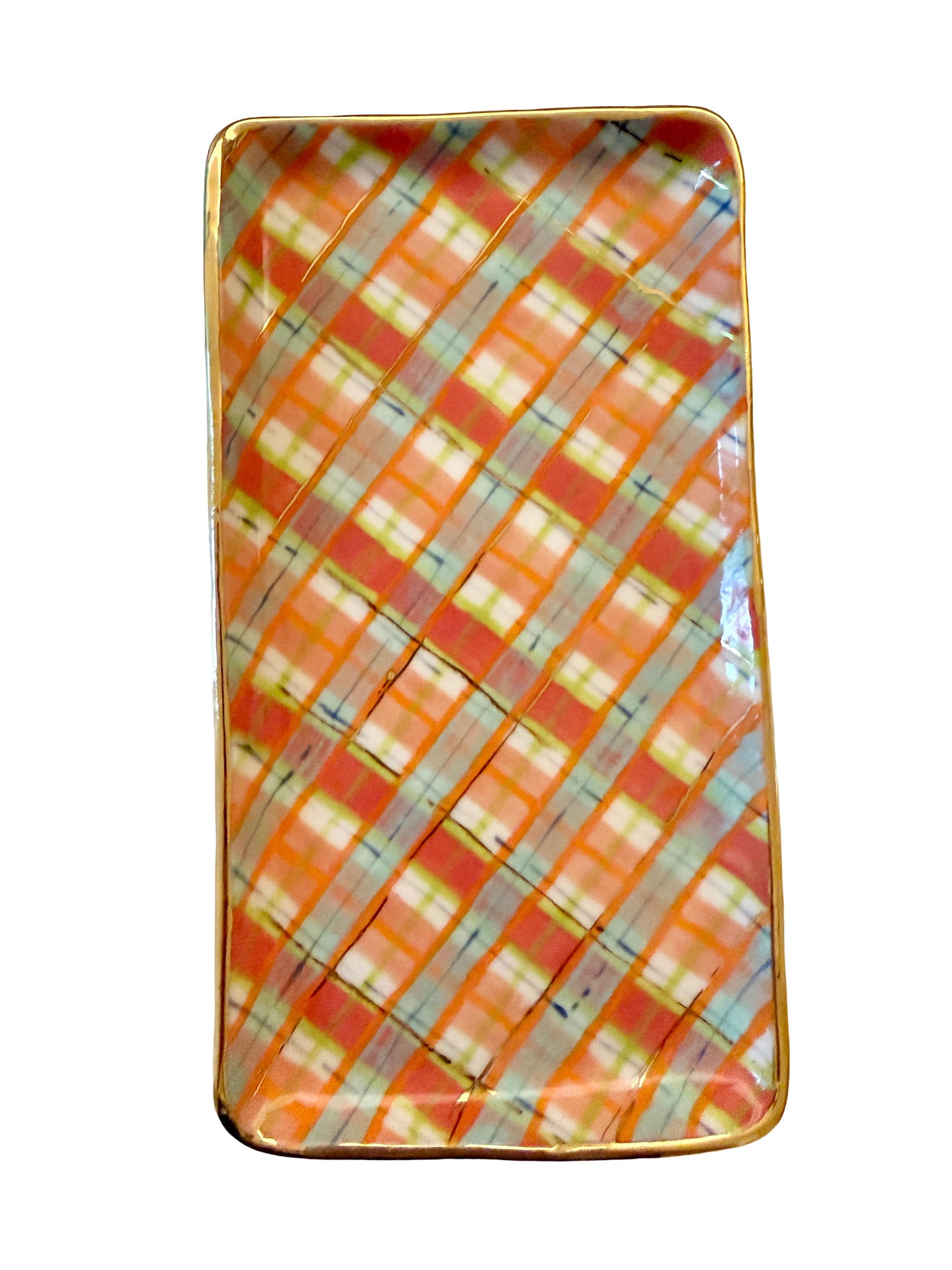Peach Plaid Medium Platter