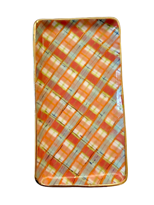 Peach Plaid Medium Platter