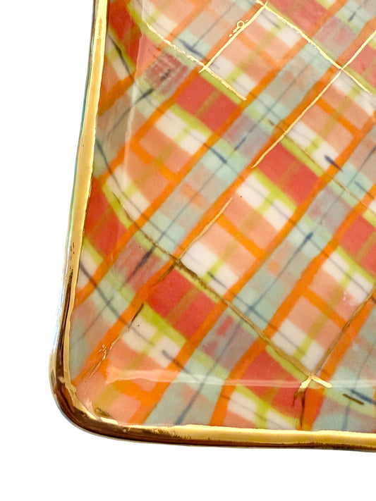 Peach Plaid Medium Platter