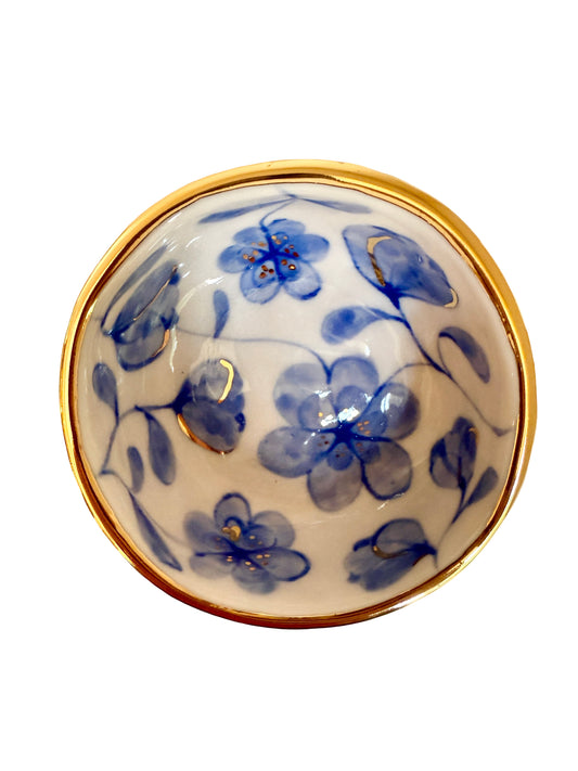 Large Flower Blue Toilet Trinket Dish