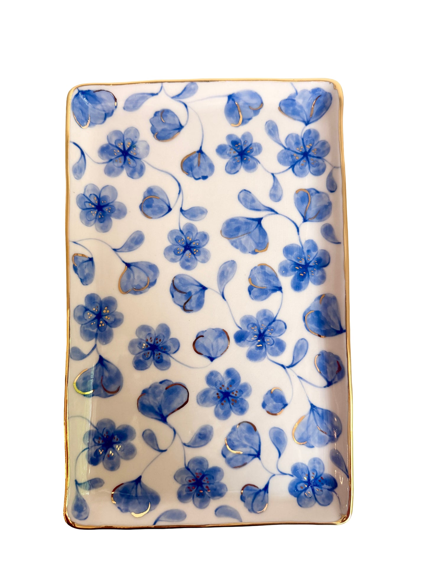 Large Flower Blue Toile Large Rectangular Platter
