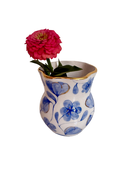 Large Flower Blue Toile Medium Vase
