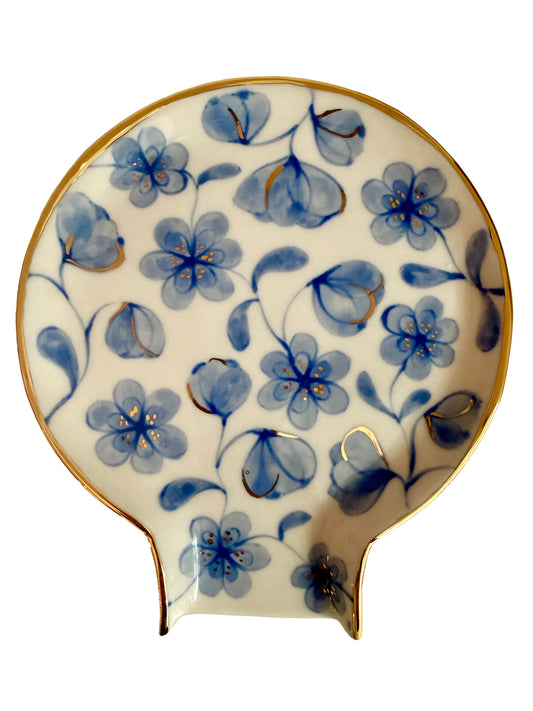 Large Flower Blue Toile Spoon Rest