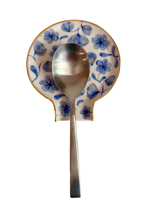 Large Flower Blue Toile Spoon Rest