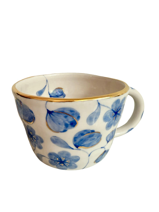 Large Flower Blue Toile Oversized Mug
