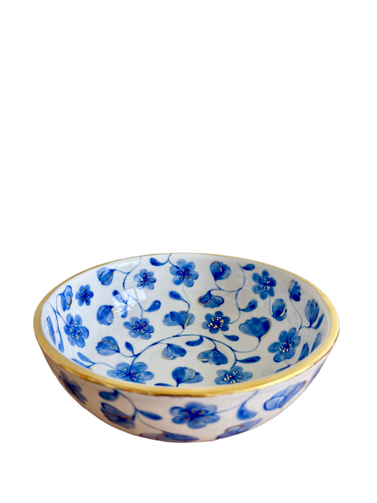 Large Flower Blue Toile Fruit Bowl