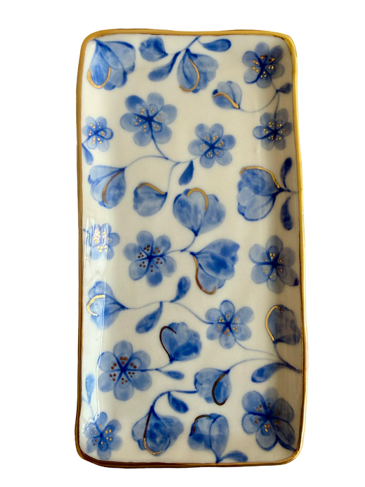 Large Flower Blue Toile Medium Rectangular Platter