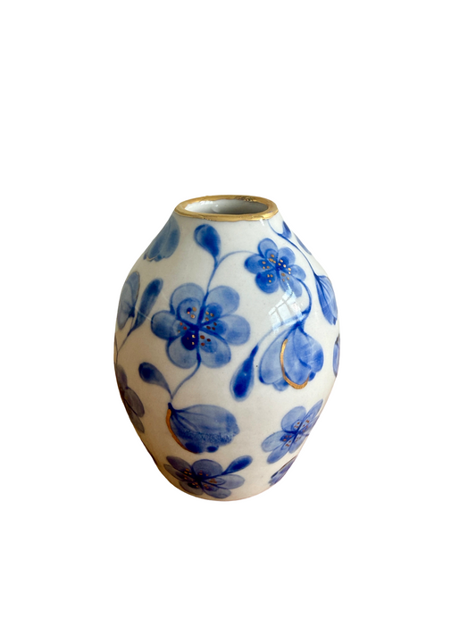 Large Flower Blue Toile Bud Vase