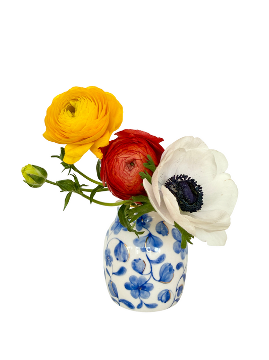 Large Flower Blue Toile Mini Vase