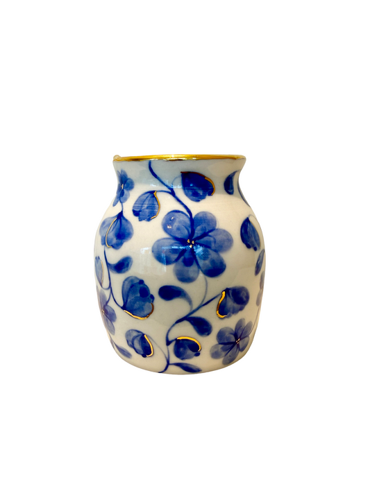 Large Flower Blue Toile Mini Vase