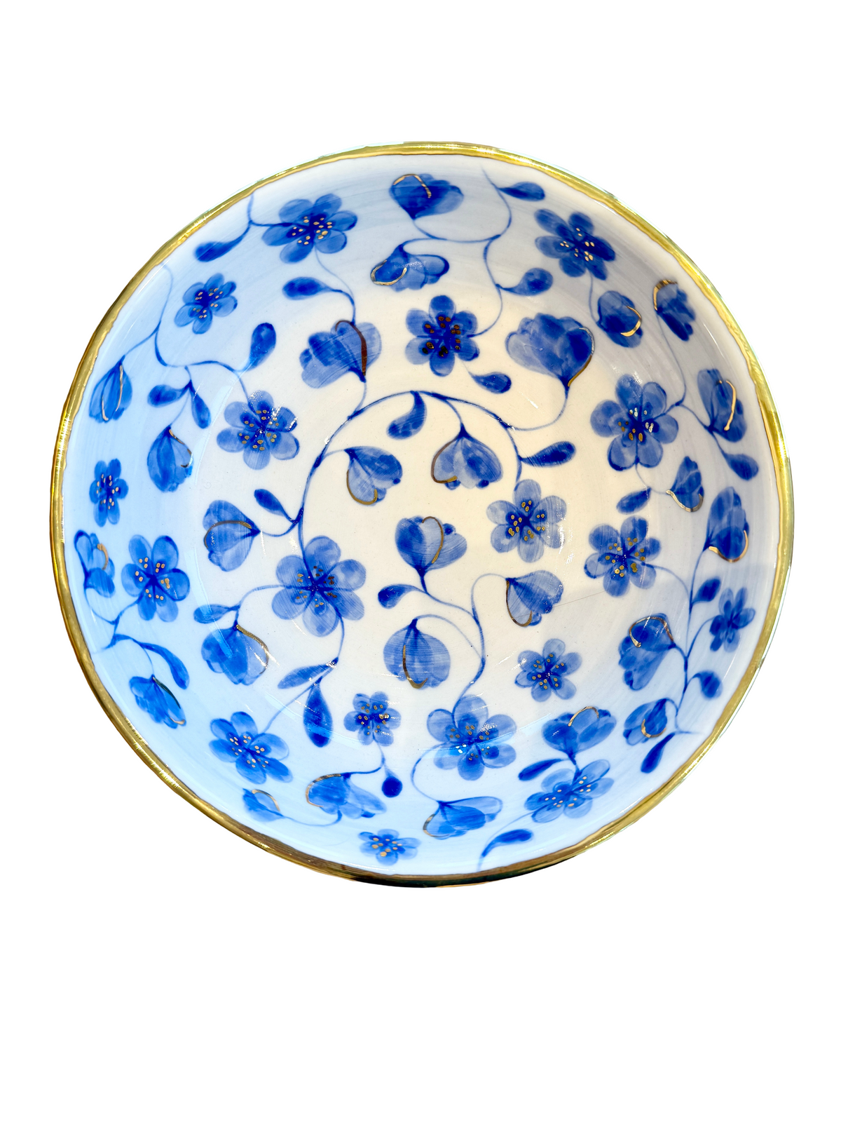 Large Flower Blue Toile Fruit Bowl