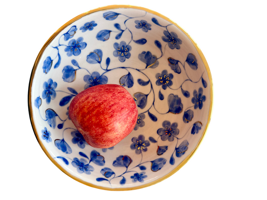 Large Flower Blue Toile Fruit Bowl